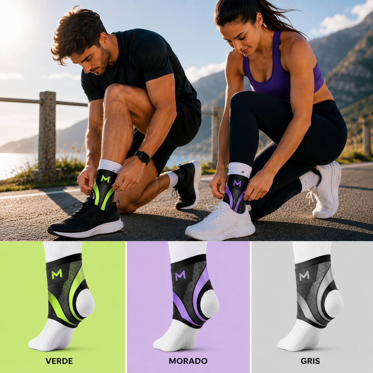 Tobillera Levyn — Verde / Morado / Gris